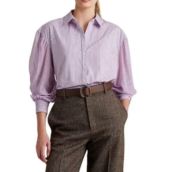 Lauren Ralph Striped Broadcloth Shirt in Lavender, Size XL New w/Tag - Picture 4 of 12